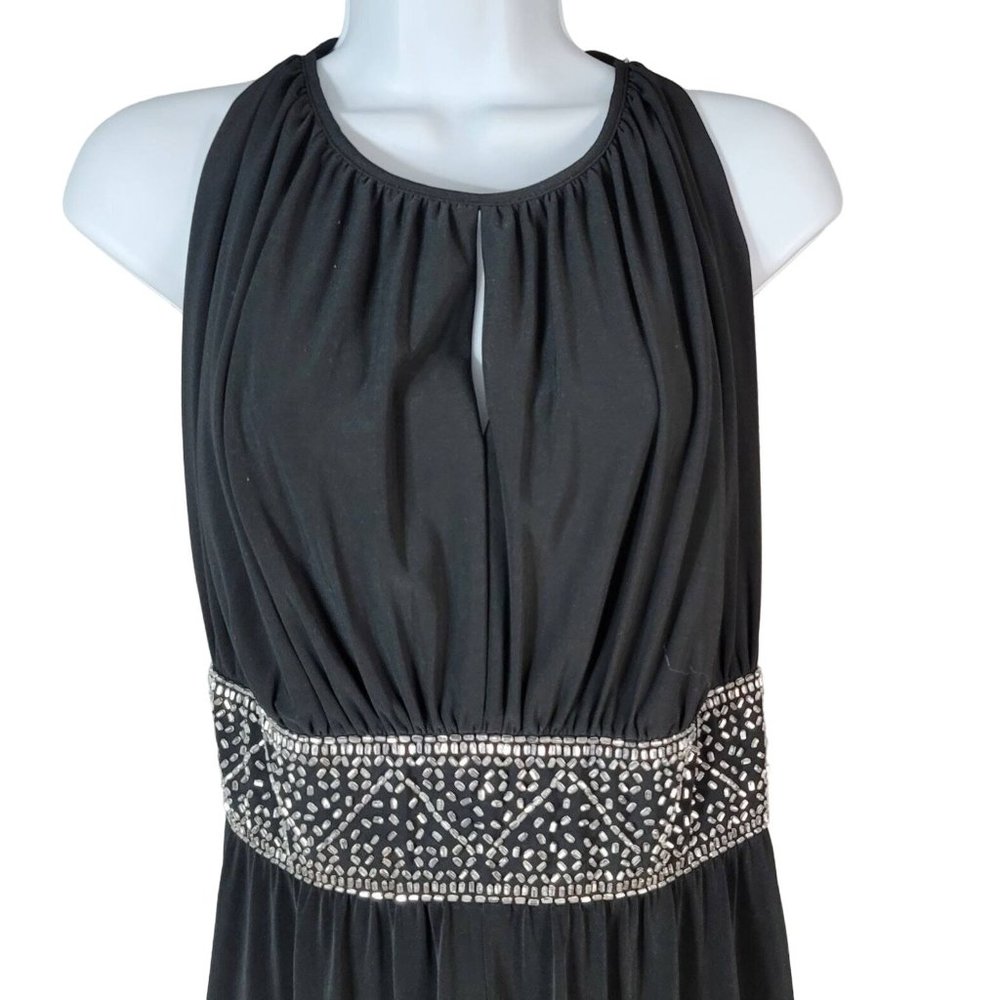 Jessica London evening gown maxi dress black 18W rhinestones sleeveless keyhole - Picture 4 of 8